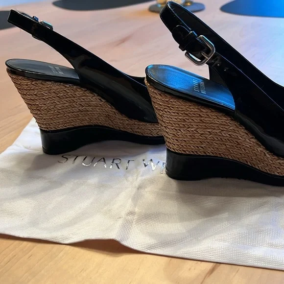 STUART WEITZMAN Wedge Sandals Black Patent Leather - Picture 4 of 9